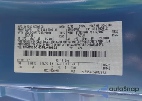 2023 Ford Bronco Black Diamond из США, поврежденный, VIN 1FMDE5CH3PLA89892